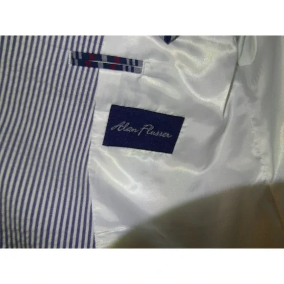Alan Flusser Mens 40R Striped Seersucker Blazer‎ Sport Coat Cotton Blend NWOT